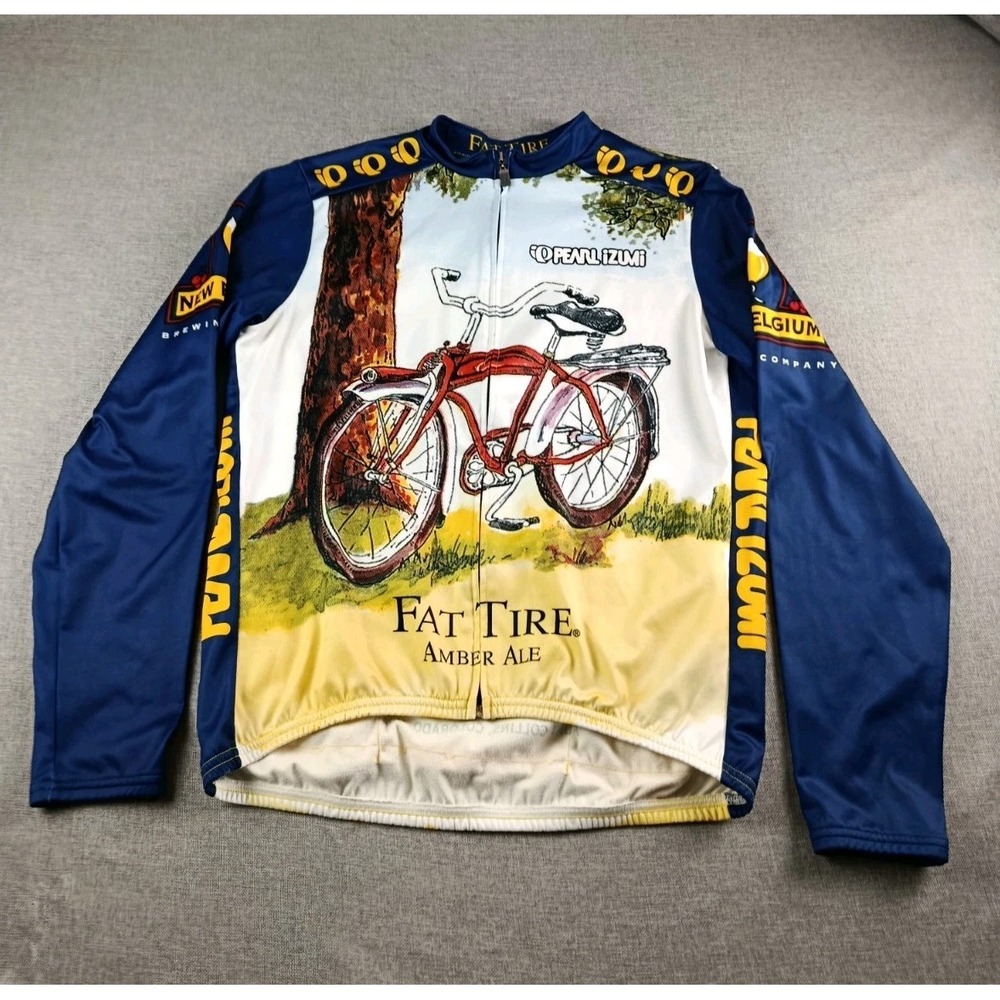 PEARL IZUMI FAT TIRE New Belgium Mens Large Jersey Cycling Full Zip Long Sleeve